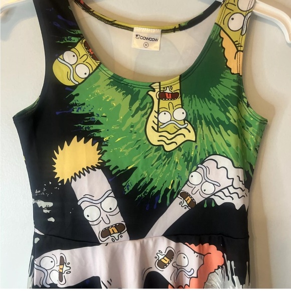 CowCow  Rick & Morty Print Fit & Flare Sleeveless Dress Size M - Picture 3 of 5